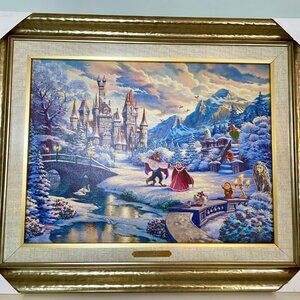 NEW Thomas Kincaid Studios Beauty & the Beast's Winter Enchantment Framed Canvas